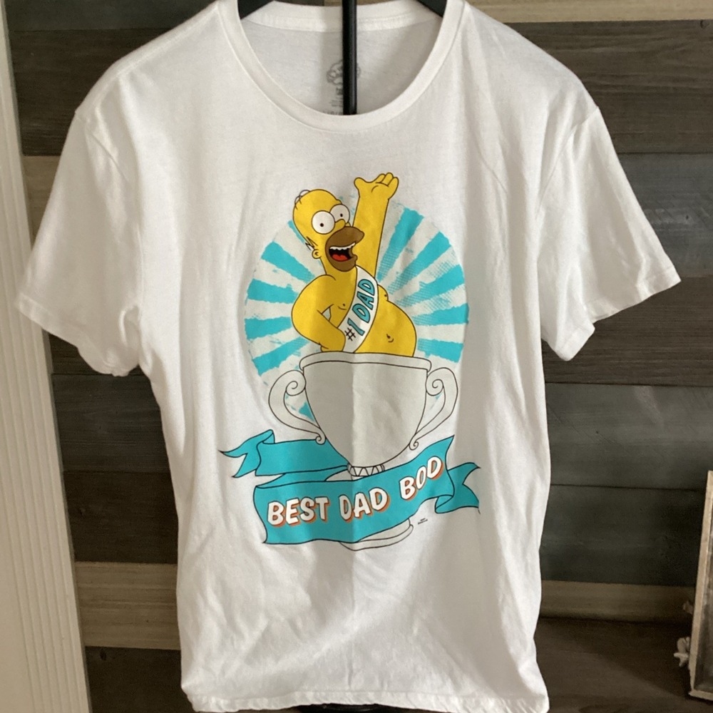 Homer Simpson Shirt Men‎ Large White Best Dad Bod The Simpsons Short Sleeve Tee